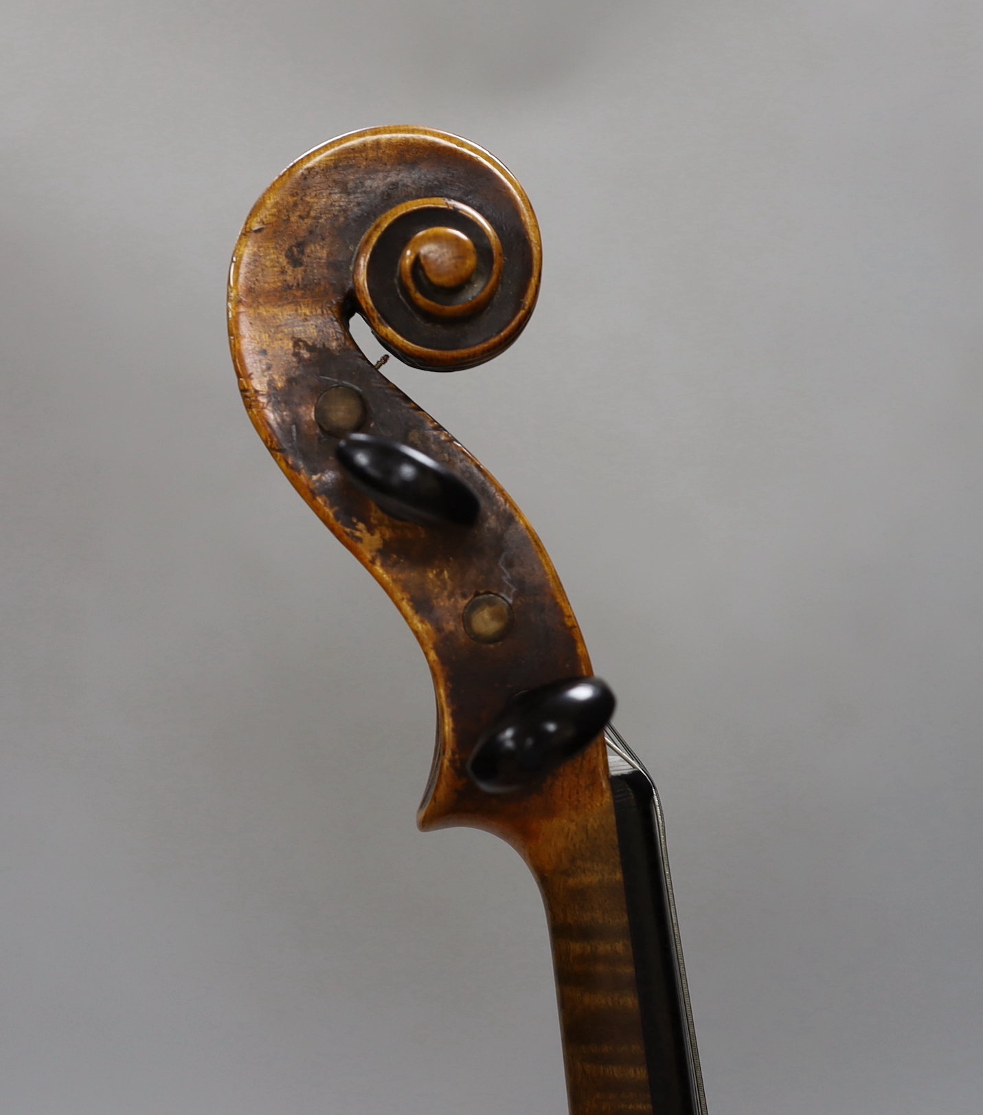 A Vuillaume violin with a bow, in case, back measures 36cm excl button